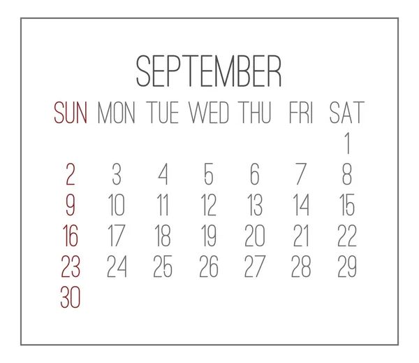 Llanura Contemporánea Septiembre Año 2018 Vector Calendario Blanco Semana Partir — Archivo Imágenes Vectoriales