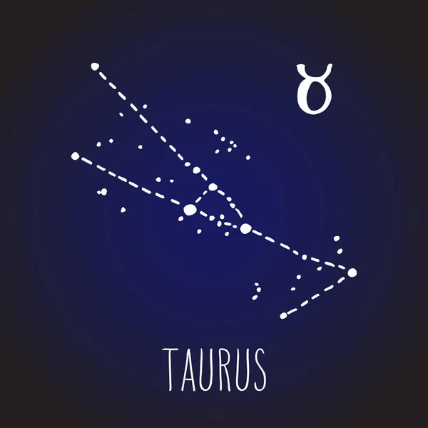 Taurus Hand Drawn Zodiac Sign Constellation White Dark Blue Night — Stock Vector