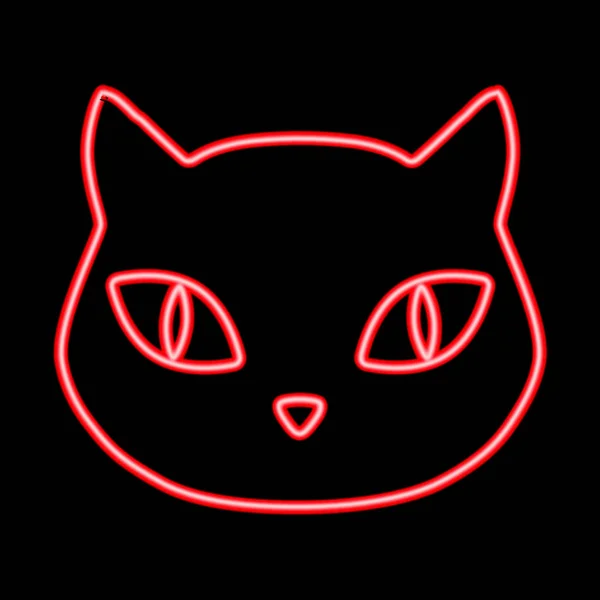Neon Glödande Tamkatt Sällskapsdjur Maskot Siluett Ikon Vektorillustration Rött Isolerade — Stock vektor