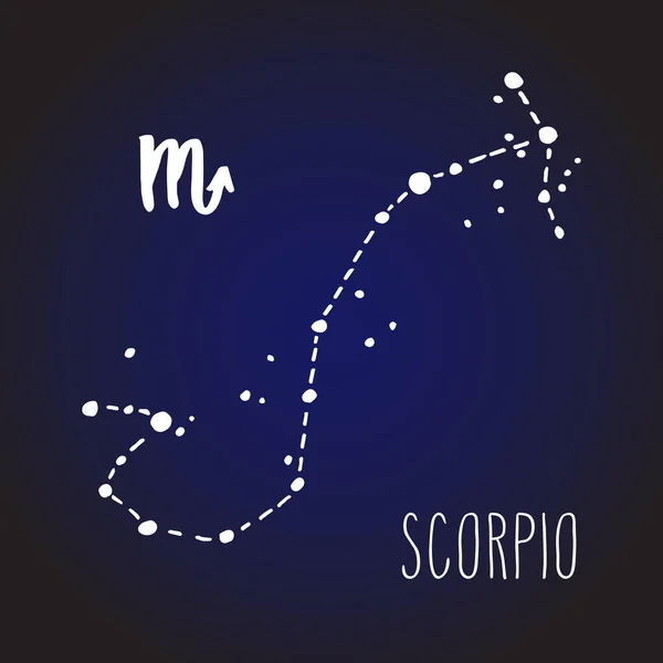 Scorpio Hand Drawn Zodiac Sign Constellation White Dark Blue Night — Stock Vector