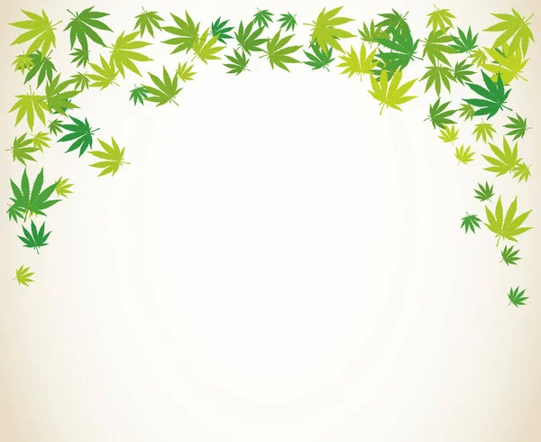 マリファナの明るい緑色の葉の空白の枠 手描き下ろし麻薬大麻の境界線 麻ベクトル背景イラスト — ストックベクタ