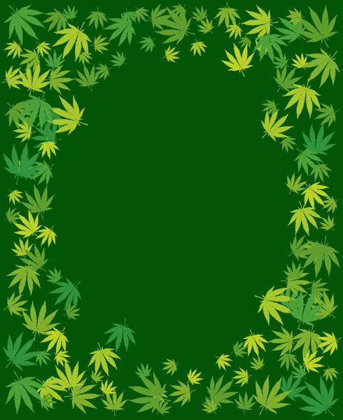 Marijuana Mörkgröna Blad Tom Ram Hand Dras Narkotiska Cannabis Gränsen — Stock vektor
