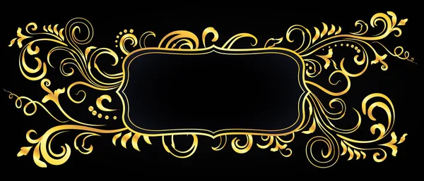 Золотые Каракули Цветочная Декоративная Пустая Рамка Изолированы Над Черным Векторная — стоковый вектор