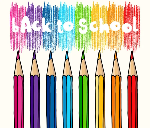 手描きの背景落書きストロークと白い背景上分離された多色の鉛筆の学校の言葉に戻る — ストックベクタ