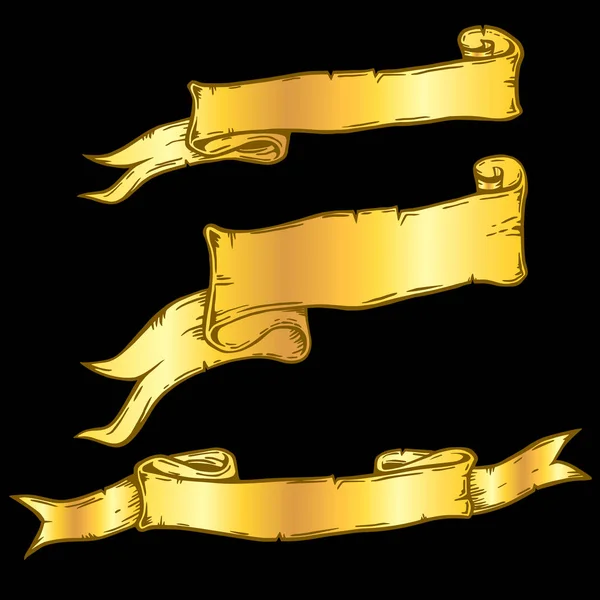 Вінтажна Рука Намальовані Стрічкові Банери Векторна Колекція Набір Золотистих Складених — стоковий вектор