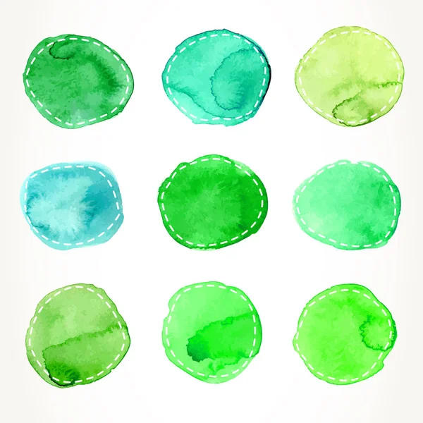 Handgezeichnete Grüne Aquarellkreise Mit Bindestrich Umriss Isoliert Über Weiß — Stockvektor
