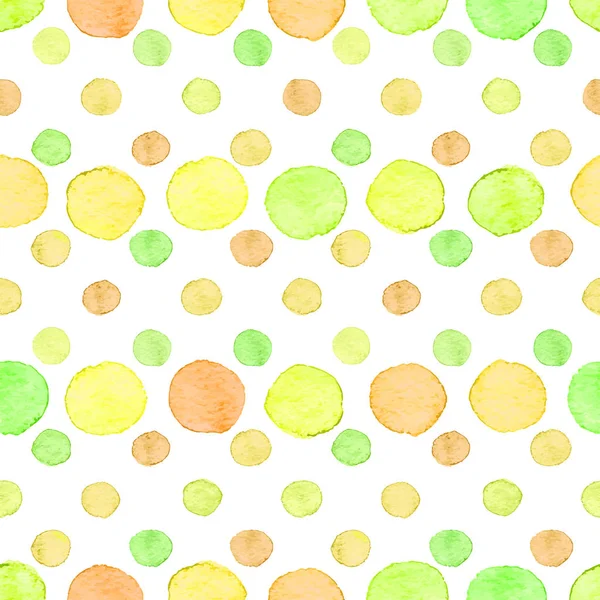 Seamless Hand Drawn Watercolor Pattern Made Green Yellow Orange Dots — Stock Vector