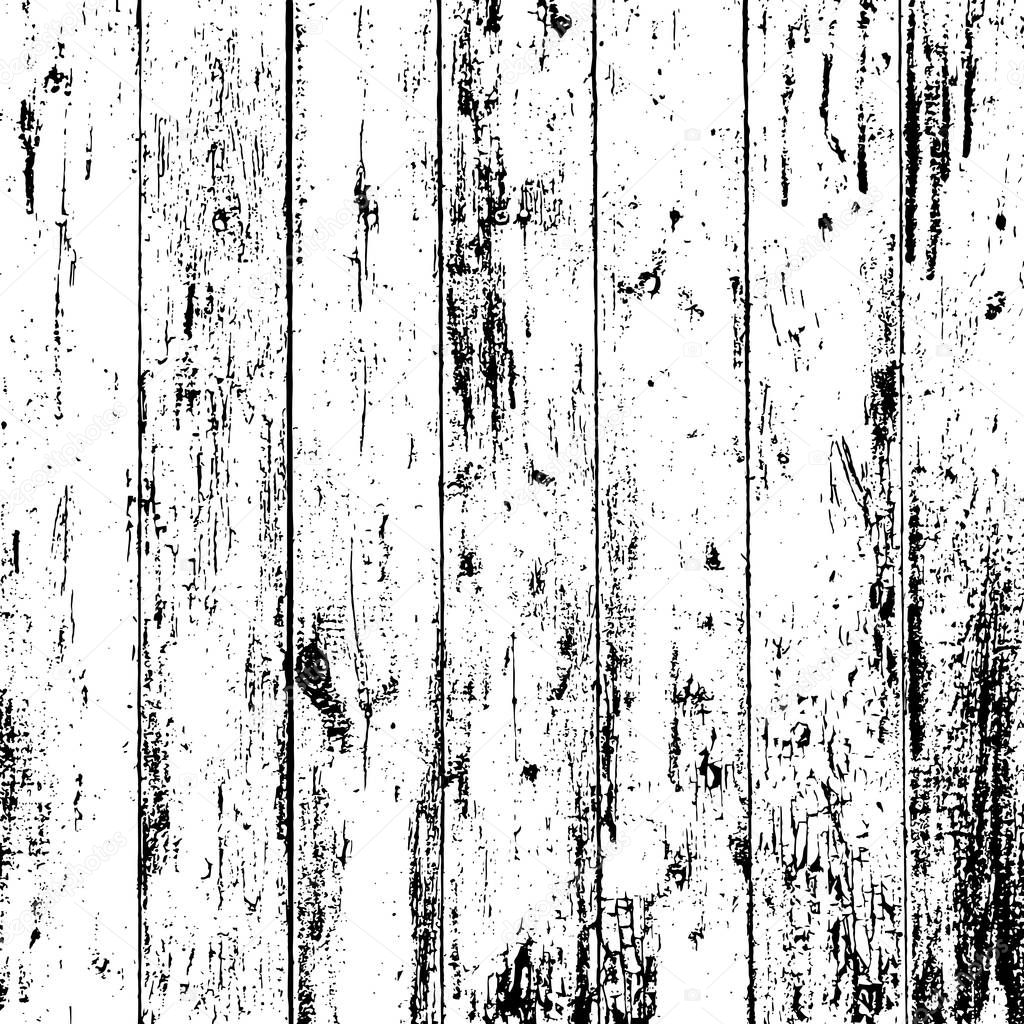 Grunge wood overlay texture. Vector illustration background in black over white, square format.