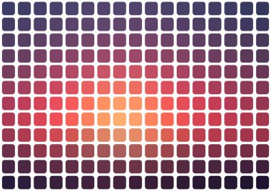 Vektör soyut mozaik turuncu ve mavi yuvarlak kare taşlarla arka plan üzerinde beyaz, yatay format.