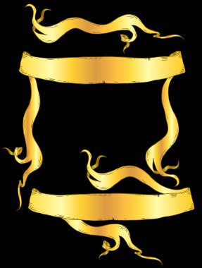 Vintage elle çizilmiş şerit afiş koleksiyonu vektör. Üzerinde siyah altın katlanmış şeritler kümesi.