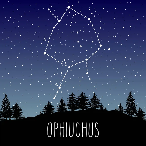 Ophiuchus Mão Desenhada Décimo Terceiro Signo Zodíaco Constelação Céu Estrelado — Vetor de Stock