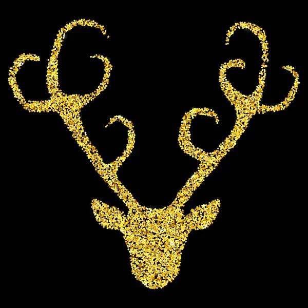 Silhouette Testa Cervo Glitter Oro Illustrazione Vettoriale Simbolo Vintage Isolato — Vettoriale Stock