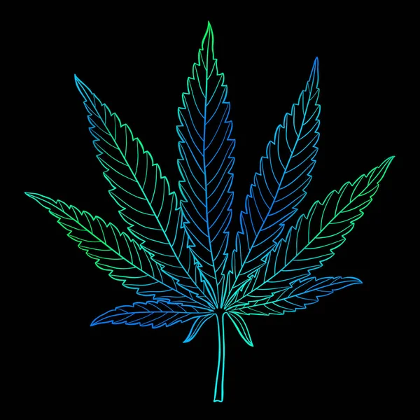 Marijuana Blad Hand Dras Disposition Narkotiska Cannabis Designelement Hampa Vektorillustration — Stock vektor