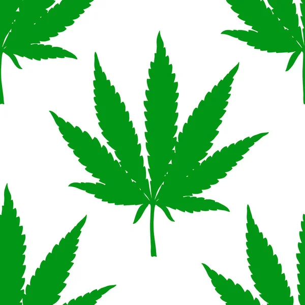 Gröna Marijuana Blad Sömlösa Mönster Hand Dras Narkotiska Cannabis Bakgrund — Stock vektor