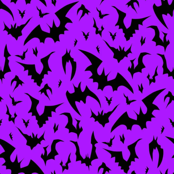 传统的万圣节无缝模式与飞蝙蝠 手画矢量背景紫色和黑色 — 图库矢量图片