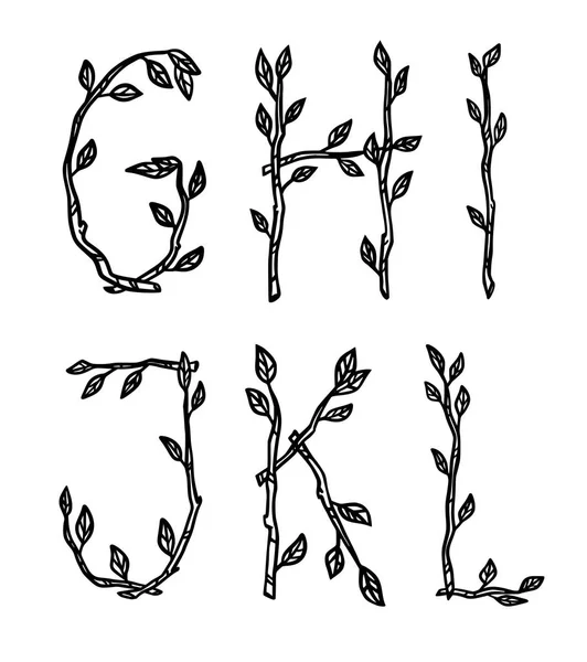 Декоративные Буквы Алфавита Ветвей Дерева Векторные Символы Природы Нарисованные Черным — стоковый вектор