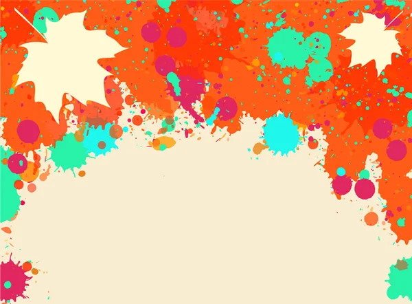 Ярко Оранжевый Зеленый Брызги Акварели Рамка Осенних Кленовых Листьев Горизонтальный — стоковый вектор