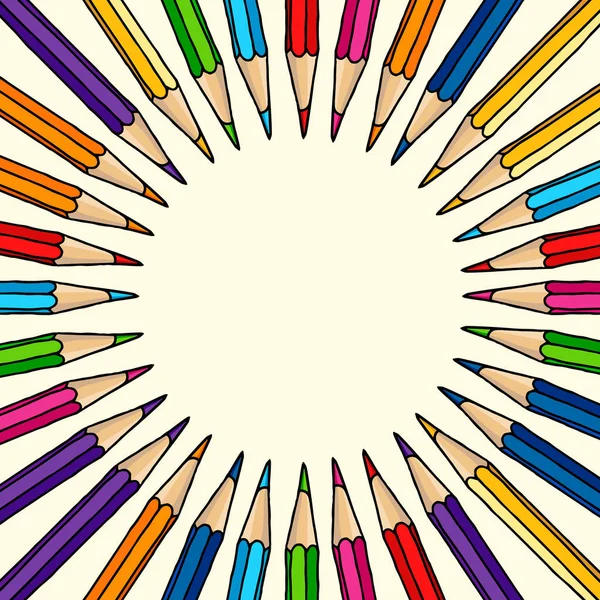 Çizilmiş Vektör Doodle Renkli Kalemler Boş Yuvarlak Kare Sanat Çizim — Stok Vektör