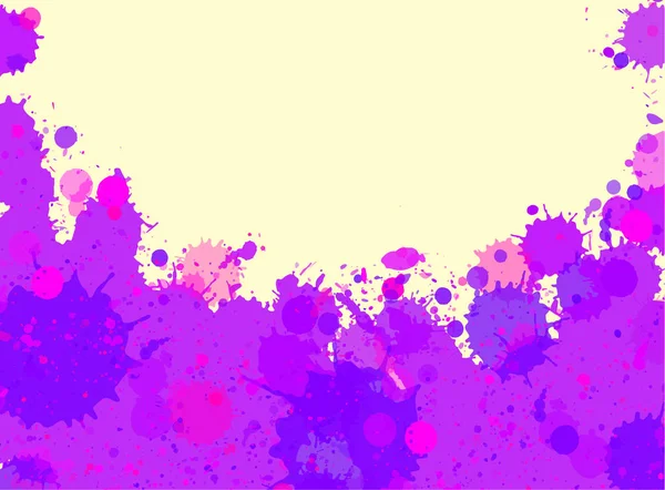 水平形式のテキストのための部屋を持つ活気に満ちた明るい紫水彩画芸術的な水しぶきフレーム — ストックベクタ