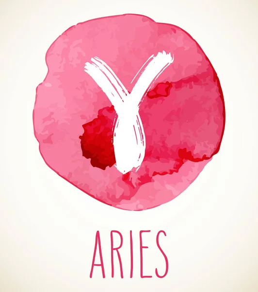Aries Mão Desenhado Signo Zodíaco Ilustração Sobre Círculo Aquarela Vermelho —  Vetores de Stock