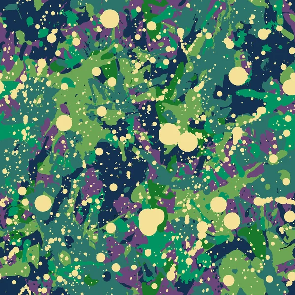 Peinture Vert Foncé Funky Éclaboussures Motif Sans Couture Fond Vectoriel — Image vectorielle