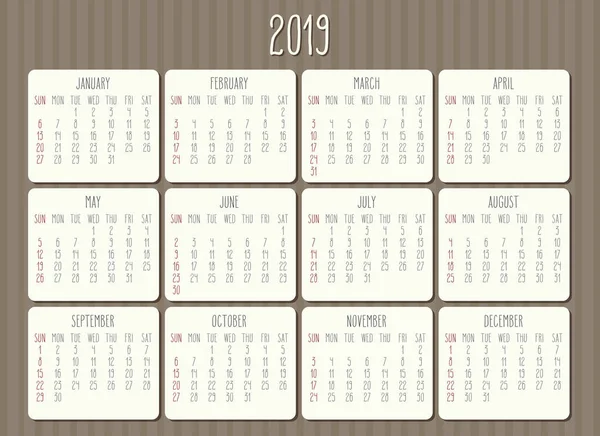 Año 2018 Vector Calendario Mensual Semana Partir Del Domingo Diseño — Archivo Imágenes Vectoriales