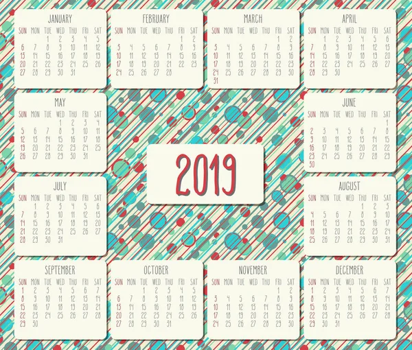 Year 2018 Vector Monthly Calendar Week Starting Sunday Funky Dots — Stock Vector