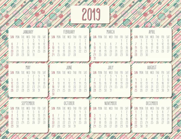 Année 2018 Vecteur Calendrier Mensuel Semaine Partir Dimanche Fond Points — Image vectorielle