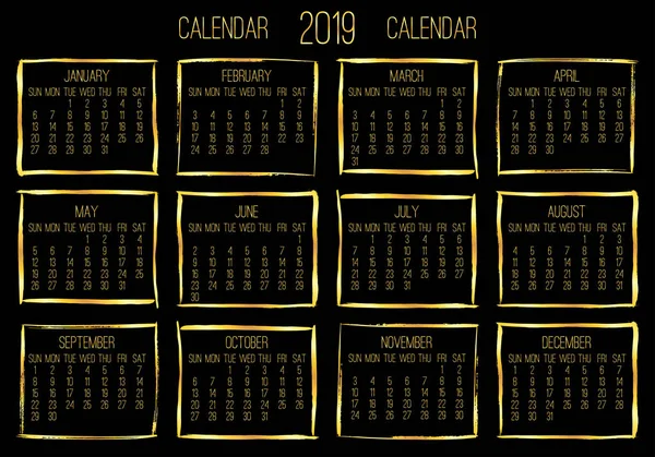 Jahr 2018 Vektor Monatlicher Moderner Kalender Woche Sonntag Zeitgenössisches Goldenes — Stockvektor