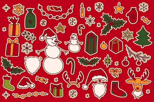 Σύνολο Χέρι Χριστούγεννα Doodle Σχεδιαστικά Στοιχεία Χειμερινές Διακοπές Ευχετήρια Κάρτα — Διανυσματικό Αρχείο