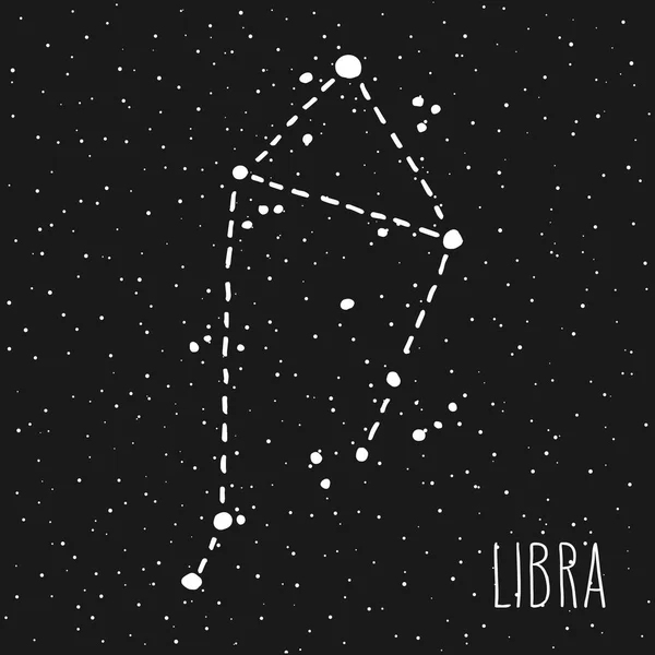 Libra Överlämnar Ritade Zodiac Sign Konstellation Vitt Svart Stjärnfyllda Natthimlen — Stock vektor