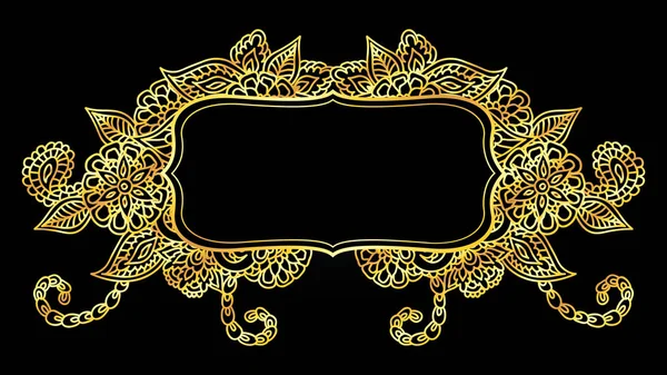 Doodle Цветочные Виноградные Лозы Декоративная Пустая Рамка Золотом Изолированы Над — стоковый вектор
