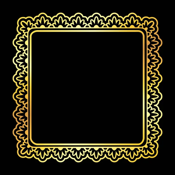 Doodle Floral Διακοσμητικά Χρυσή Κορνίζα Τετράγωνη Κενό Απομονωμένη Πάνω Από — Διανυσματικό Αρχείο