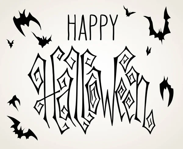 Hand Drawn Happy Halloween Holiday Greetings Flying Bats Contemporary Hand — Stock Vector