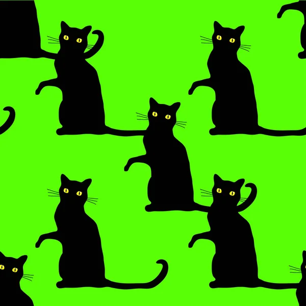 Patrón Tradicional Sin Costuras Halloween Con Gatos Negros Aterradores Sobre — Vector de stock