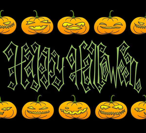 Perinteinen Tumma Käsi Piirretty Halloween Onnittelukortti Kammottava Kurpitsa Lyhdyt Käsi — vektorikuva