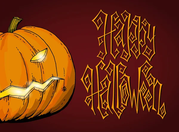 Traditional Hand Drawn Halloween Greeting Card Creepy Pumpkin Lanterns Hand — Stock Vector