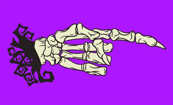 用手指指着骷髅手 手绘万圣节庆典设计元素符号 紫色和黑色向量例证 — 图库矢量图片