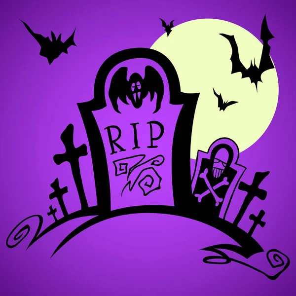 Cimitero Notturno Lapide Croci Disegnato Mano Halloween Simbolo Elemento Design — Vettoriale Stock