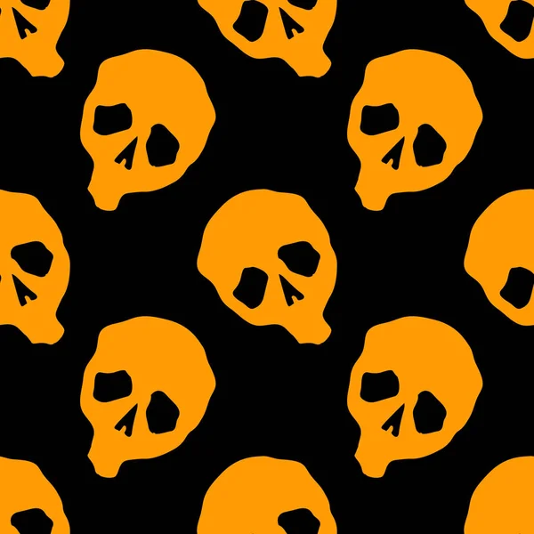 Vector Halloween Doodle Skulls Seamless Pattern Design Background Party Poster — Stock Vector