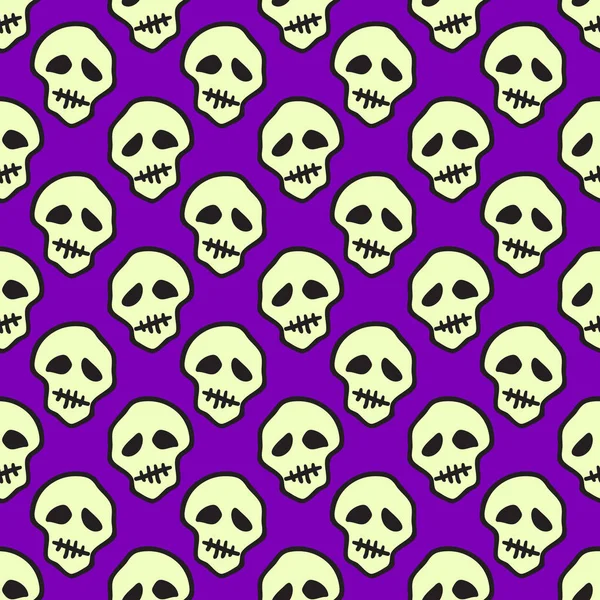 Vector Halloween Skulls Seamless Pattern Design Background Party Poster Hand — Stock Vector