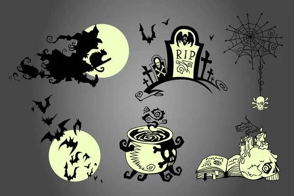 Hand Drawn Halloween Greeting Card Celebration Design Elements Set Holiday — Stock Vector