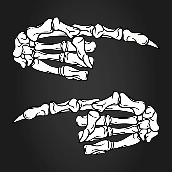 用手指指着骨架的手 手绘万圣节贺卡庆祝设计元素设置 白色和黑色的节日矢量插图 — 图库矢量图片
