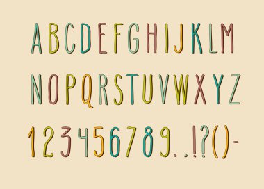 Basit vektör el çizili harfler kümesi. Tam alfabe seti. Vintage kahverengi ince sembolleri.