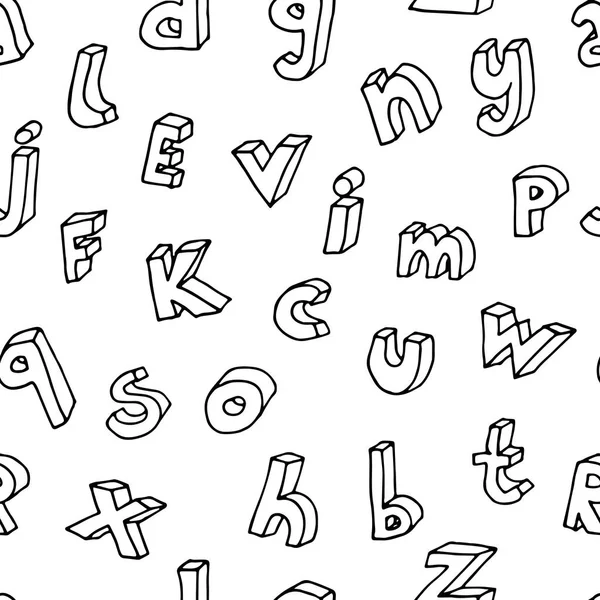 Garabato Dibujado Mano Dispersa Letras Isométricas Patrón Sin Costura Ilustración — Vector de stock