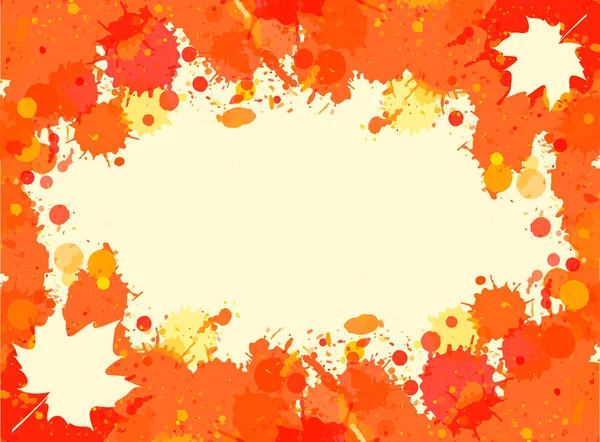 Φωτεινό Πορτοκαλί Χρώμα Νερομπογιάς Splatter Πλαίσιο Φύλλα Σφενδάμου Φθινόπωρο Οριζόντια — Διανυσματικό Αρχείο