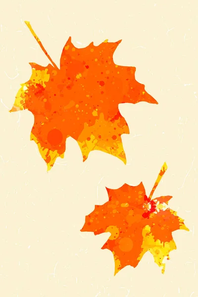 Bright Orange Watercolor Autumn Maple Leaves Light Beige Textured Background — Stock Vector