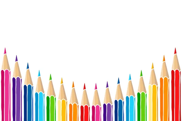 Crayons Multicolores Lumineux Bordure Isolé Sur Blanc Art Papeterie Dessin — Image vectorielle