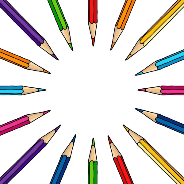 Elle Çizilmiş Vektör Doodle Renk Kalemler Daire Boş Çerçeve Sanat — Stok Vektör