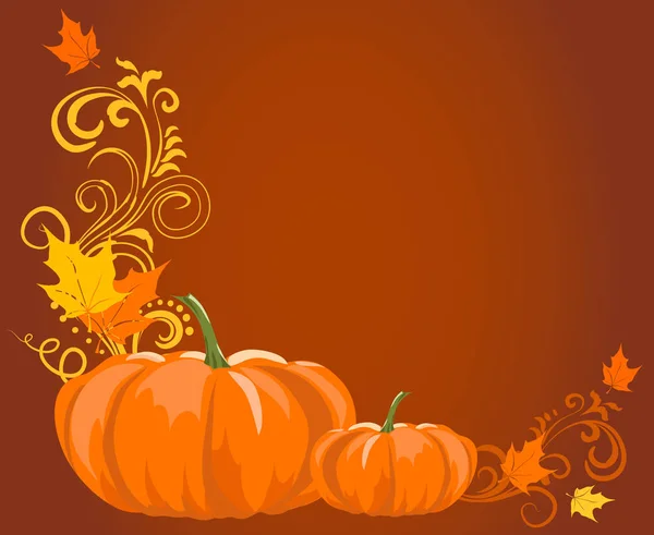 褐色秋天框架与南瓜和叶子和房间为文本 感恩节贺卡模板 — 图库矢量图片